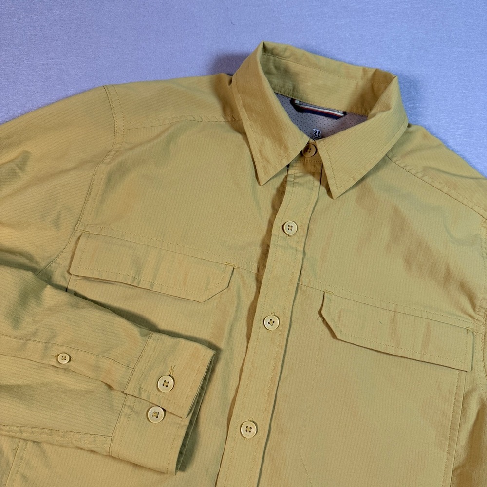 Royal Robbins Fishing Shirt Mens Long Sleeve Small Yellow Hiking Outdoor Pockets